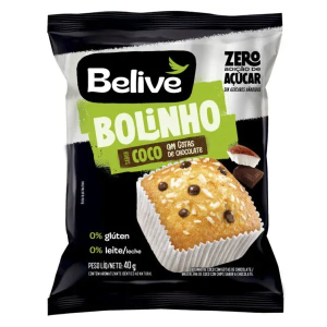 BELIVE BOLINHO DE COCO C/ GOTAS DE CHOCOLATE ZERO ACUCAR S/G S/L 40G