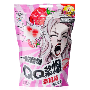 QQ BALA GUMMY RECHEADA SABOR MORANGO 72G