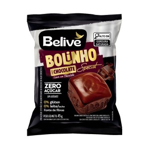 BELIVE BOLINHO SABOR CHOCO C/ COB DE CHOCO ZERO ACUCAR S/G S/L 45G