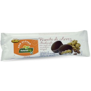 biscoito de arroz recheado com pasta de amendoim